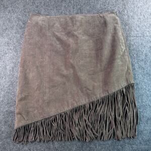 B Lucid Women's 12 Cream Western Prairie Leather Pig Split Fringe Mini Skirt